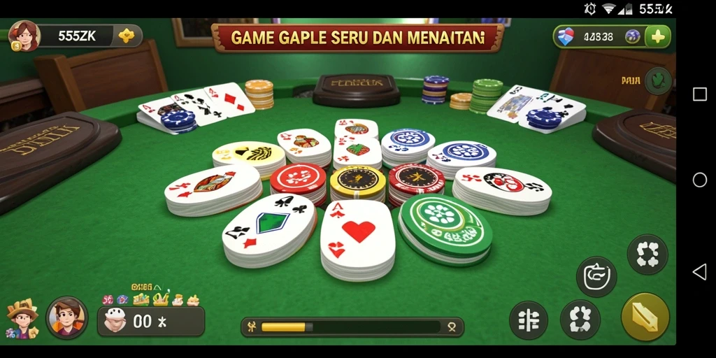 Tampilan gameplay dari 555ZK dengan suasana Gaple yang menarik.