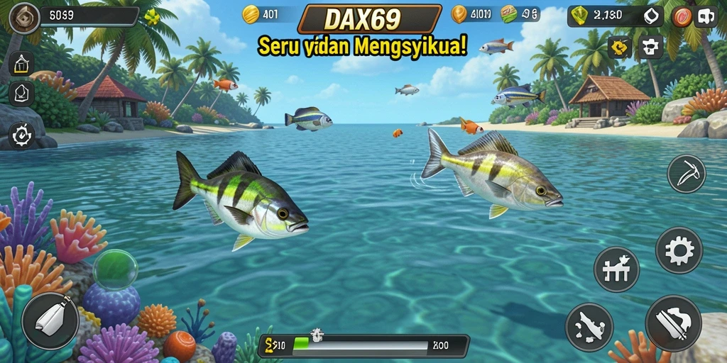 Tampilan gameplay DAX69 yang menarik dengan aksi menembak ikan.