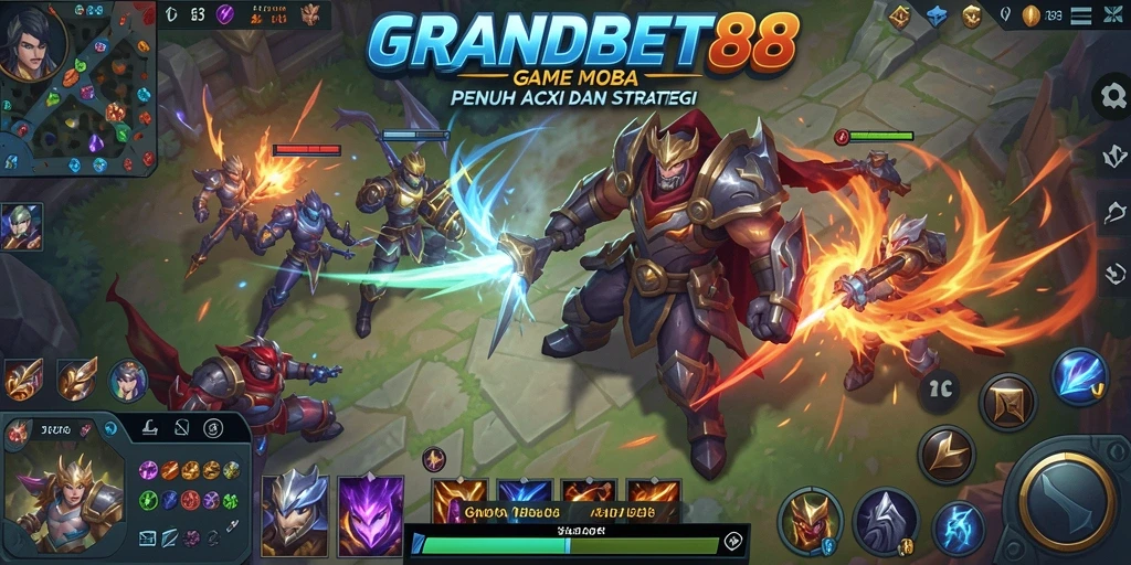 Tampilan gameplay MOBA yang seru dan penuh strategi di GRANDBET88.