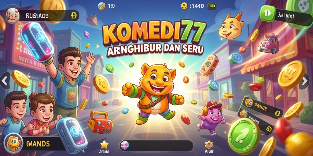 Tampilan gameplay seru dari KOMEDI77 dengan karakter lucu dan tantangan menarik.