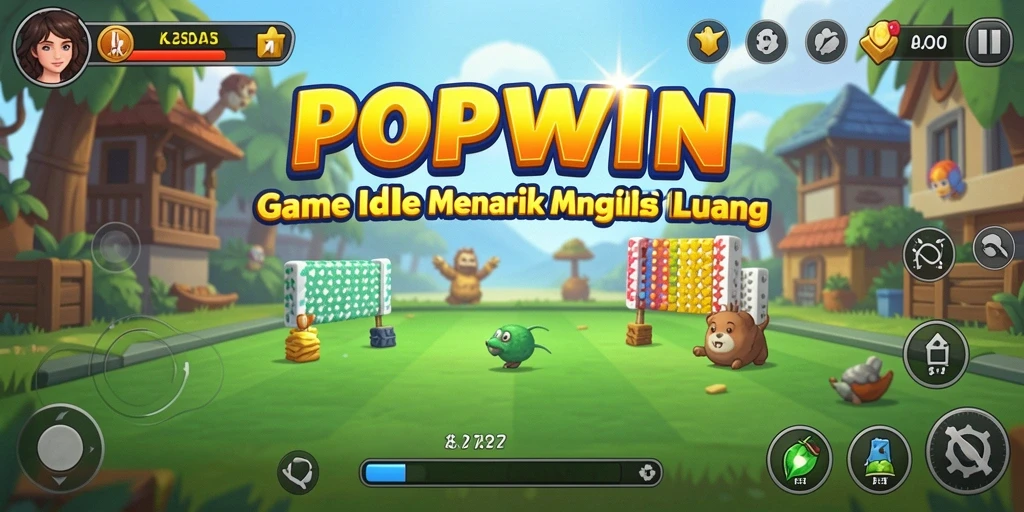 Gameplay POPWIN yang menyenangkan dengan berbagai karakter dan item.