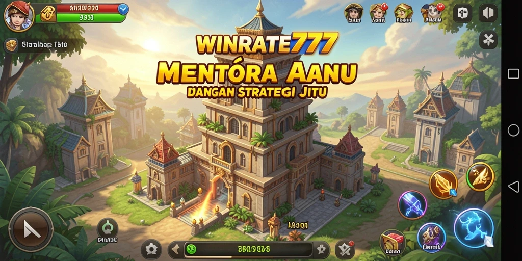 Screenshot gameplay WINRATE777 dengan aksi menara pertahanan yang sengit.